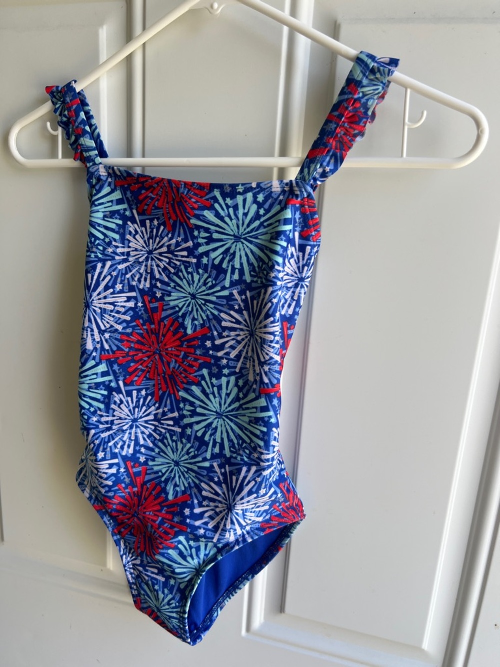 Cat & Jack Blue One-Piece Swimsuit with Red & Light Blue Firework Print